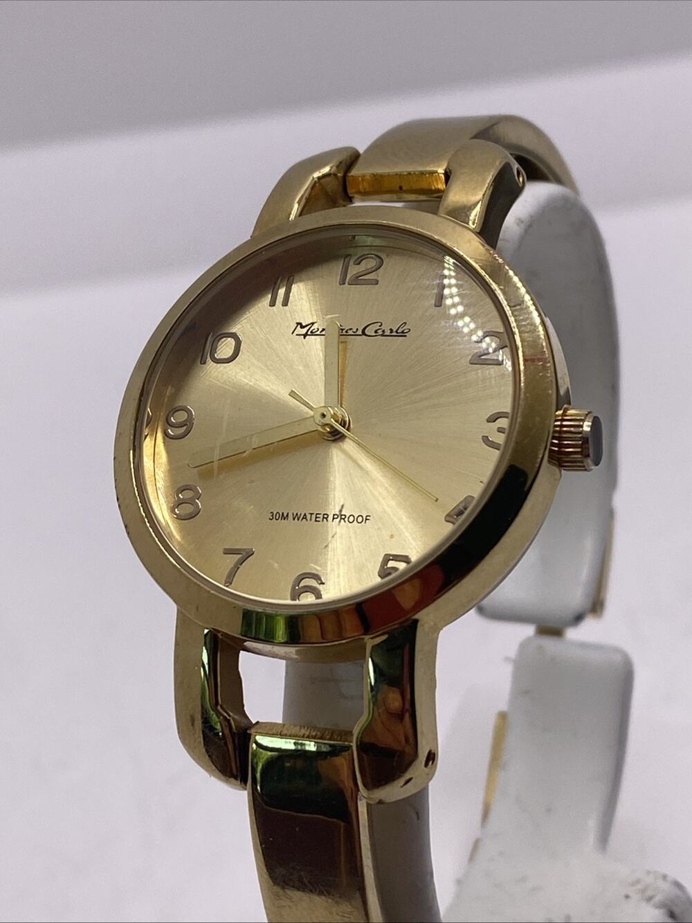 Vintage Montres Carlo Womens Gold Cuff Bangle Watch New Battery
